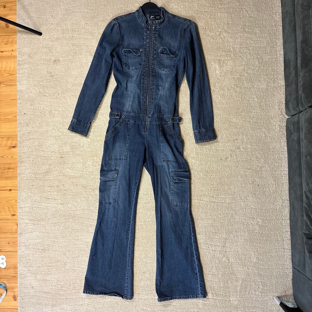 Vintage Y2K J.LO Women L Denim Flare Leg Jumpsuit Retro 70s Chic Disco Grunge